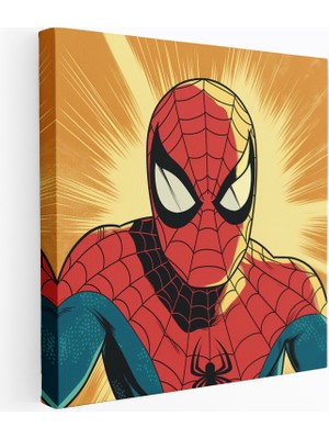 Popcas Spiderman Çerçevesiz Kanvas Tablo - Retro Çizgi Roman Duvar Sanatı - Örümcek Adam Kanvas Retro