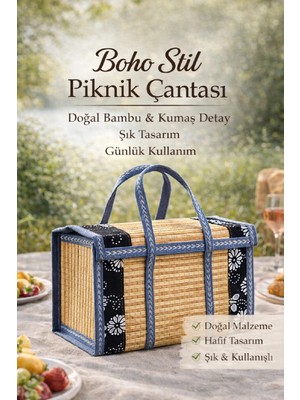 Modern Piknik Dokuma Sepet, Hasır Saklama Çantası ve Organizer