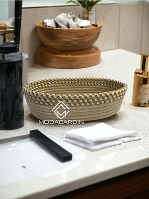 Çift Renk Jüt Hasır Organizer Ekmek ve Meyve Sepeti