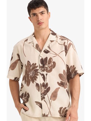 DeFacto Relax Fit Polo Yaka Baskılı Pamuklu Kısa Kollu Gömlek F9889AX26SP