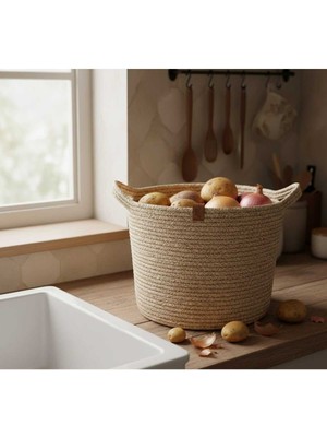 El Emeği Hasır Renkli Çok Amaçlı Büyük Sepet 26X32X25, Dekor ve Organizer