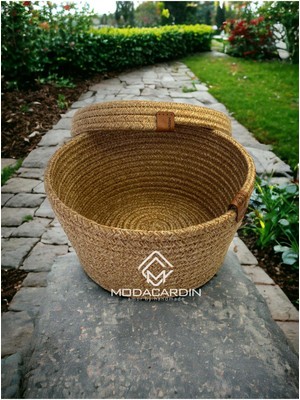 Oval Jüt Hasır Sepet, Kapaklı Organizer, 20X20 Cm, Şık ve Pratik Kullanım