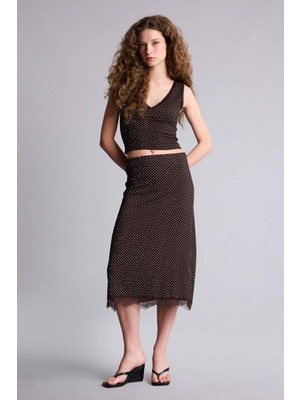 DeFacto Kalem Puantiyeli Normal Bel Bürümcük Midi Etek H0800AX26SP