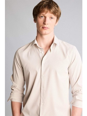 DeFacto Slim Fit Gömlek Yaka Baskılı Uzun Kollu Gömlek H3038AX26SP