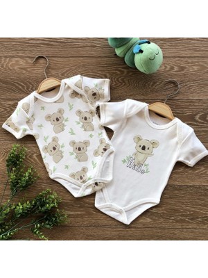 Patsan Penye 2'li Kısa Kollu Body Koala Desen Kız Çocuk ve Erkek Çocuk İçin Ekru Renk