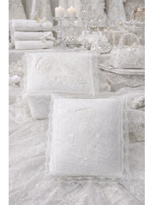 Dilex DİLEX Kadife Fransız Dantel Detaylı Çeyizlik Hurç Seti Ekru 2'li Gelin Bohçası Hurç Seti Astarlı Fermuarlı