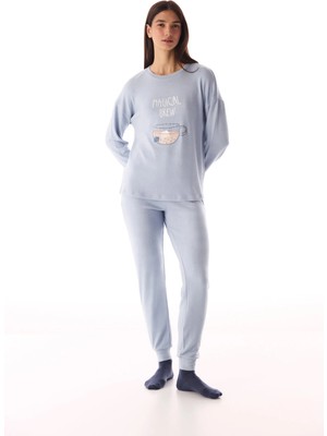 Penti Açık Mavi Magic Soft Termal Etkili Uzun Kollu Pijama Takımı