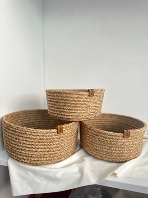 El Yapımı Hasır ve Bambu Dekoratif 3'lü Sepet Seti