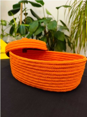 Oval Jüt Hasır Sepet, Kapaklı Organizer 30X20, Şık ve Pratik Saklama