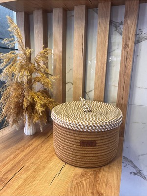 El Dokuması Jüt Hasır Kapaklı Çok Amaçlı Depolama Sepeti