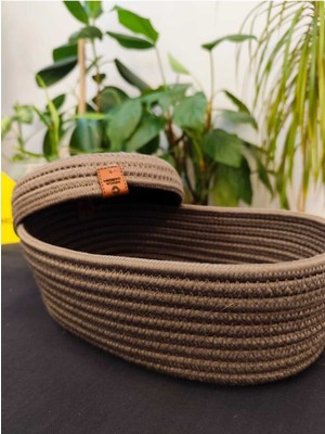 Oval Jüt Hasır Sepet, Kapaklı Organizer, 30X20X10 cm