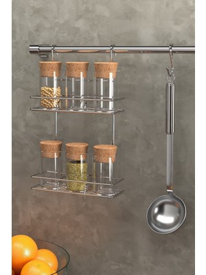 Iki Katlı Krom Baharatlık Rafı, Pratik ve Şık Mutfak Düzeni