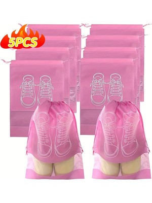 Seyahat Ayakkabı Saklama Poşeti 5'li Set, Toz Geçirmez, 27X36CM, Siyah