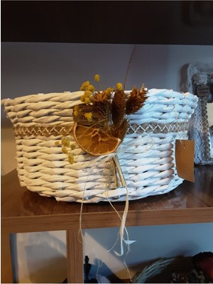 Beyaz Hasır Örgülü Çok Amaçlı Geri Dönüşüm Sepeti