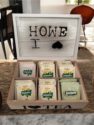 Bambu Ahşap 6 Bölmeli Kapaklı Çay Kutusu, Şık ve Fonksiyonel Tasarım