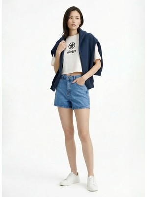 Jeep Normal Bel Regular Fit Indigo Kadın Denim Şort J6SL-SHT7054
