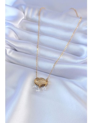 Rivera Tech Rvrstr4 316L Çelik Gold Renk Lotus Model Zirkon Taşlı Kadın Kolye - TJ-BKO7578