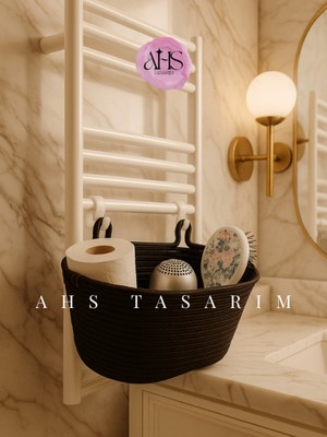 Doğal Hasır Askılı Sepet, Banyo ve Mutfak Organizersi, Petek Üstü Dekor