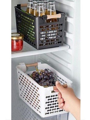 4'lü Ahşap Renkli Plastik Saplı Organizer Sepet Seti