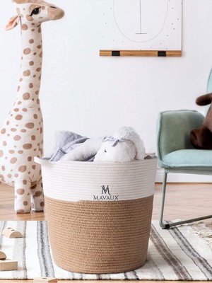 MAVAUX Çok Amaçlı 40CM-36CM Jüt ve Hasır Dokuma Sepet ve Saksı Düzenleyici Şık Tasarım