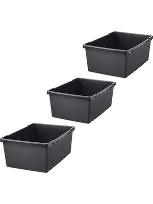 3'lü Çok Amaçlı Plastik Saklama Kutusu Seti, Siyah, 35X25X14 cm