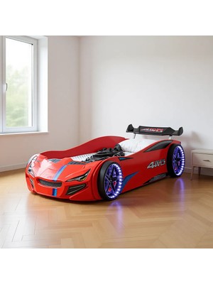 Setay Merso Rüzgarlıklı Arabalı Yatak 90 x 190 cm Kırmızı Yonga Levha Malzemeden Modern Tasarım