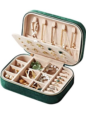 MarkEntegra Lüks Kadife Kaplama Takı Kutusu, Çok Bölmeli Seyahat Organizatörü