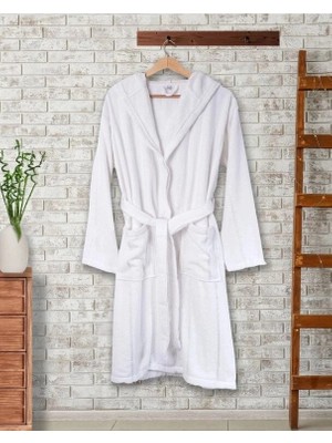 Pazarcan Ephemeris Pamuk Kapüşonlu Unisex Bornoz - Lara Beyaz