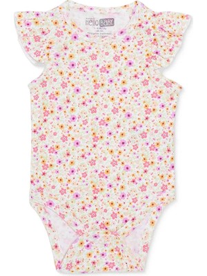 Hellobaby Kız Bebek Body Çiçek Baskılı Çıtçıtlı Bisiklet Yaka Atlet