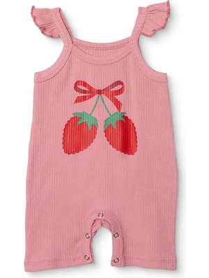 Hellobaby Kız Bebek Kısa Tulum Çiçek Baskılı Çıtçıtlı Bisiklet Yaka Ip Askılı Reçme