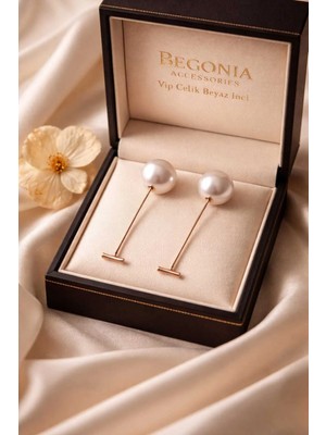 Begonia Accessories Vıp Çelik Altın Kaplama Beyaz Inci Kiraz Küpe–paslanmaz,kararmaz,alerji Yapmaz | Ultra Hafif Tasarım