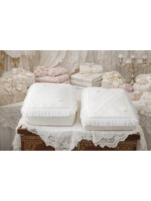 Dilex DİLEX Aplik Süslemeli Süngerli Çeyizlik Hurç Seti 2'li Ekru 40x40x21 cm