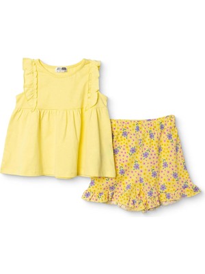 Hellobaby Kız Bebek Bluz-Şort Çiçek Baskılı Bisiklet Yaka Atlet Reçme