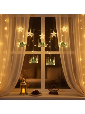 ForWhat Büro Ev Ofis Dekoru Için 3mt Fişli Yeşil Cami Yıldız Dini Stil LED Perde Işık