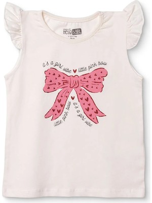 Hellobaby Kız Bebek Atlet-Tişört Fiyonk Baskılı Bisiklet Yaka Atlet