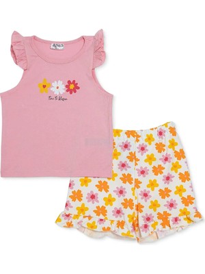 Hellobaby Kız Bebek Atlet-Şort Çiçek Baskılı Bağcıklı Bisiklet Yaka Atlet Reçme
