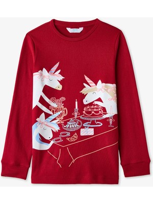 Penti Kırmızı Kız Çocuk Table Unicorn Desenli Uzun Kollu Termal Etkili  Pijama Takımı