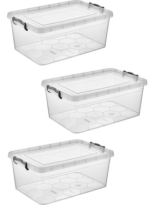 3'lü 20L Şeffaf Plastik Saklama Kutusu Seti, Ekonomik ve Pratik Kullanım