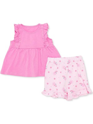 Hellobaby Kız Bebek Bluz-Şort Çiçek Baskılı Bisiklet Yaka Atlet Reçme