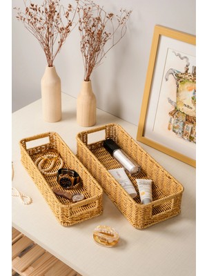 Rattan Saklama ve Düzenleme Seti, Takı ve Eşyalar Için Organizer Iki Parça