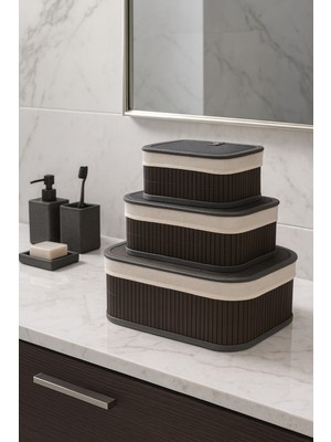 3'lü Bambu Depolama ve Organizer Sepeti 36X26X17 cm