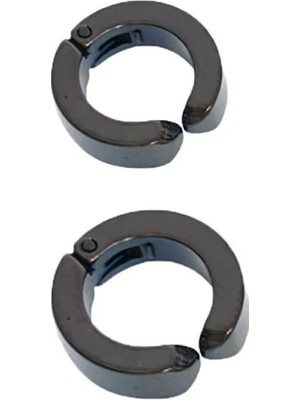 Rivera Tech Rvttc Erkek Küpesi - 2 Adet Siyah Çelik Kıstırmalı Küpe Paslanmaz Atmaz Çelik Siyah Küpe