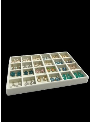 Yerli Süet Kumaş Çekmece Içi Takı Düzeni, 24 Bölme, Krem Renk