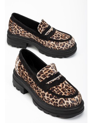 Zerenyus ZRİN-759 Premium Leopar Ortopedik Yüksek Tabanlı Loafer