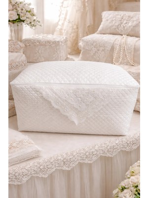 Dilex DİLEX Saten Yorgan Hurç Ekru İğne Oyalı Çeyizlik Hurç Gelin Bohçası Damat Bohçası Büyük Boy 46x90x45 cm