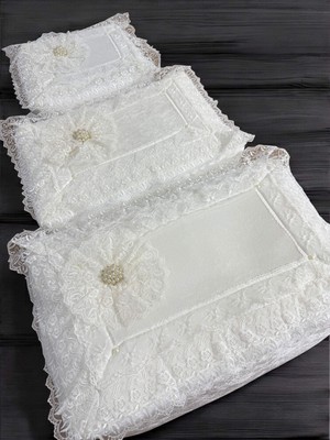 Kadife Güpürlü Taşlı Söz ve Nişan Bohça Seti, Çeyizlik 3'lü Paket