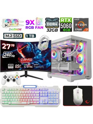 Xaser Sword X55 Ryzen 7 5700X 32GB Ram 1tb M.2 Nvme SSD 8gb RTX5060 Sıvı Soğutmalı 27" 240Hz Oyuncu Tavsiye Sistem