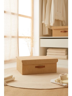 Katlanabilir Jüt Kapaklı Dolap Içi Saklama Kutusu 48X40X19