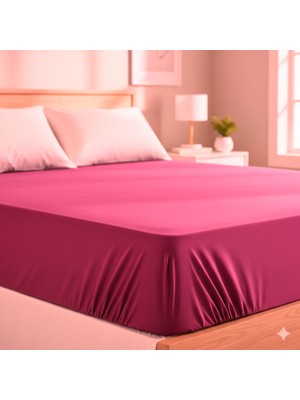 Maki Home %100 Pamuklu Fusya 160X200+2*(50X70) Çift Kişilik Lastikli Çarşaf ve Yastık Kılıfı