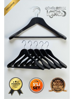 Kalın Omuzlu Ahşap Takım Elbise ve Pantolon Askısı, 5 Adet Set